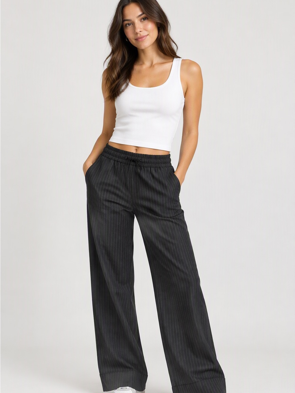 Forever 21 Black Pinstripe Jogger Pants